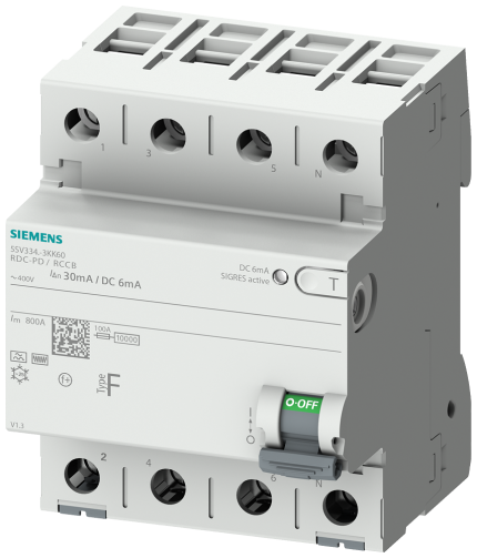 5SV3346-3KK60 RCCB TYPE F 63/4 30MA 6MA DC 4MW